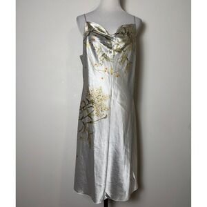Floral Satin Cowl Neck Slip Dress Womens XL Silky Midi Y2K Earthy Neutral